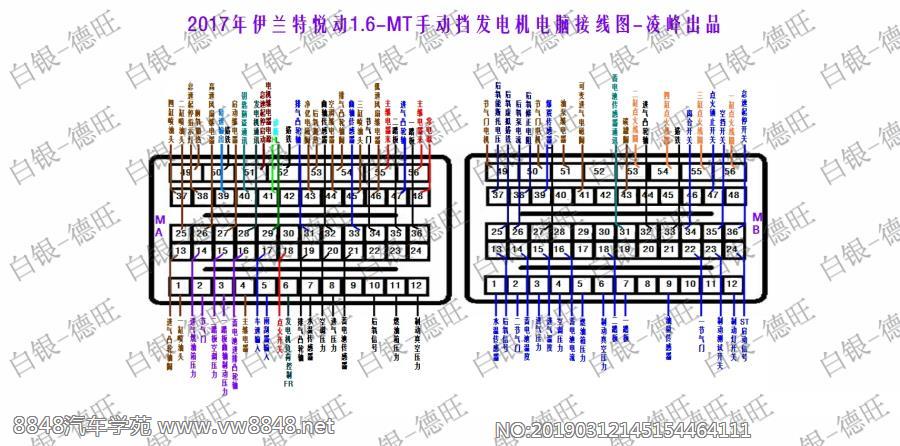 2017年伊兰特悦动1.6-MT手动挡发电机电脑接线图-凌峰出品